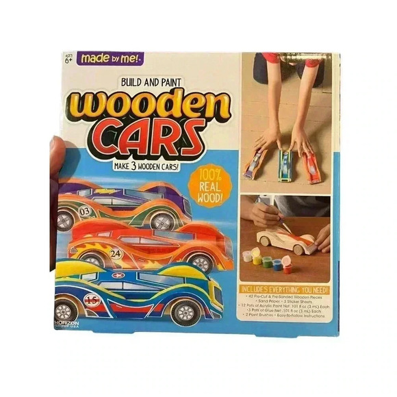 Made By Me Build & Paint 3 Wooden Race Cars DIY Kit Multicolor - New - Picture 1 of 4